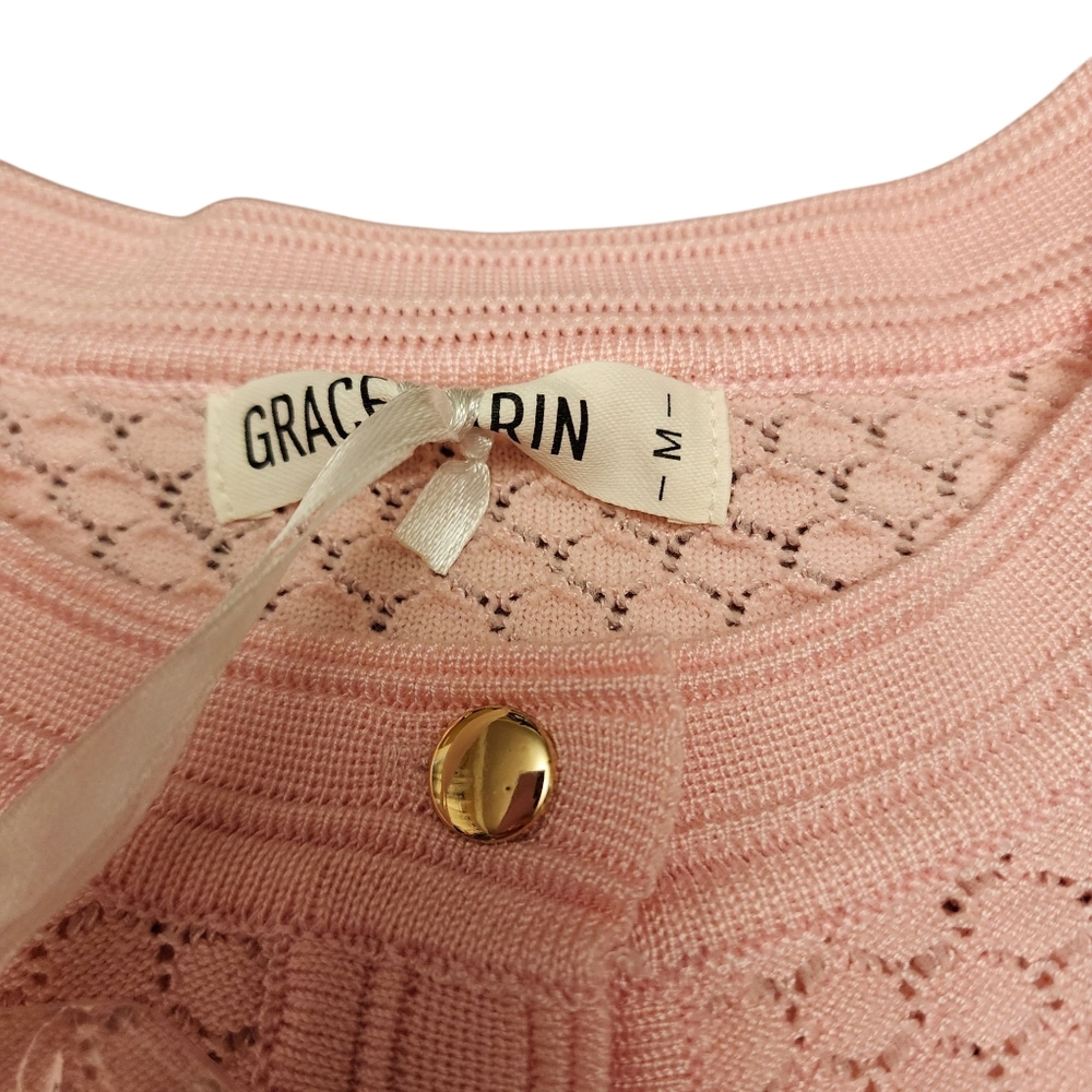 Grace Karin Light Pink Cardigan Sweater Size M NWT - Picture 7 of 14